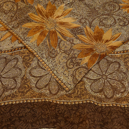 Women Vintage Sari Brown Pure Georgette Silk Printed Saree Craft Fabric Sewing 5Yard Soft Light Dress Making Floral