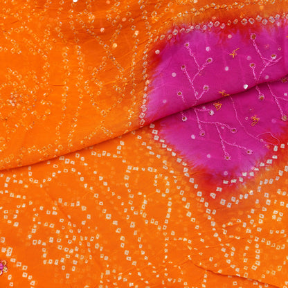 Indian Vintage Orange & Purple Dupatta Pure Georgette Silk Hand Embroidered Bandhani Veil Scarves Soft