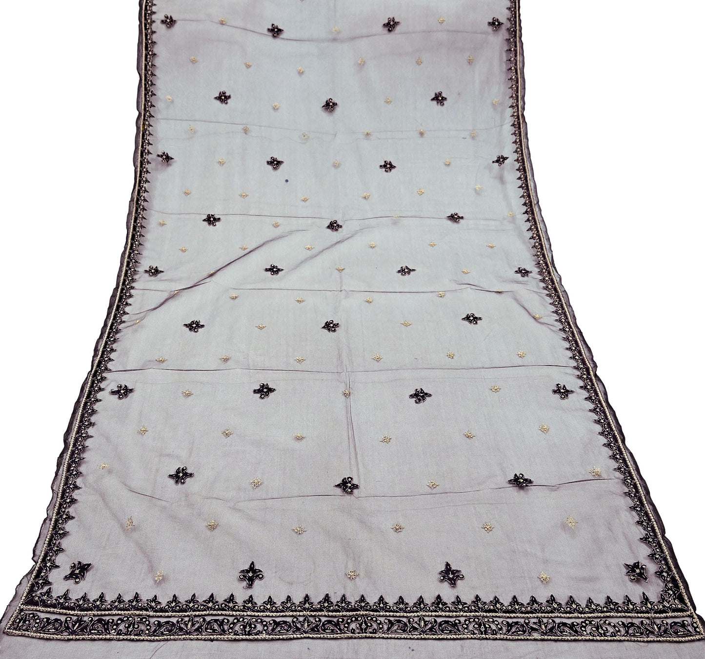 Hand Embroidered Purple Net Dupatta: Vintage Zardozi Zari Stole