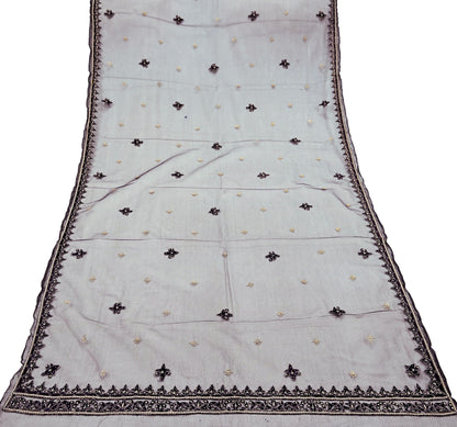 Hand Embroidered Purple Net Dupatta: Vintage Zardozi Zari Stole