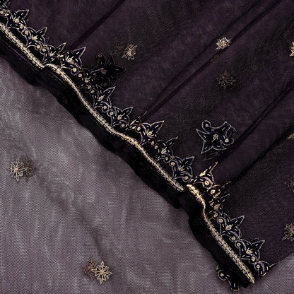 Hand Embroidered Purple Net Dupatta: Vintage Zardozi Zari Stole