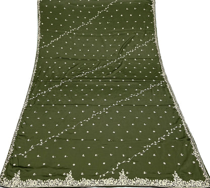 Hand Embroidered Green Satin Silk Dupatta: Indian Zardozi Stole