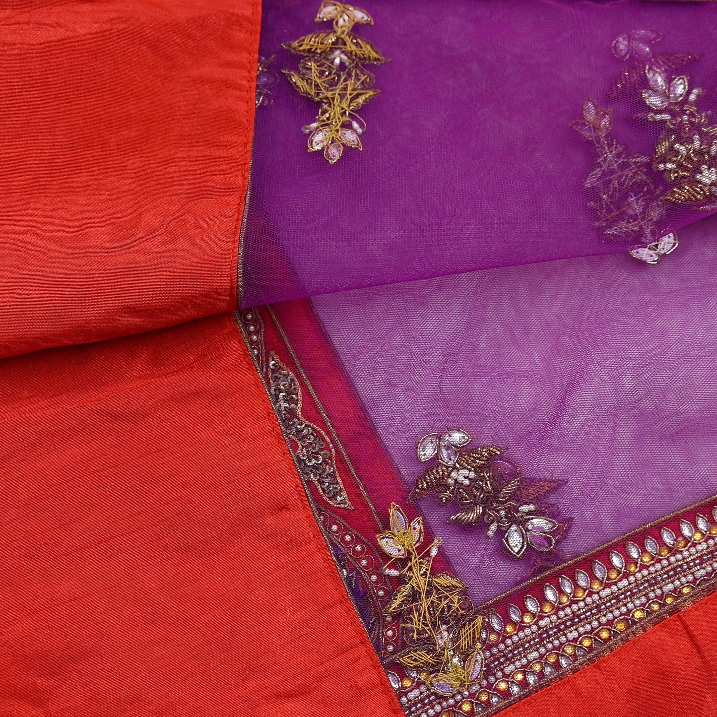 Indian Vintage Heavy Wedding Purple Net/Mesh/ Velvet Hand Embroidered Dupatta Designer By Anamika Khanna Bridal Wear Zardozi Hijab