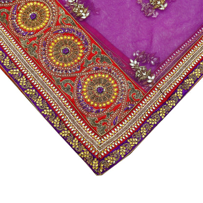 Indian Vintage Heavy Wedding Purple Net/Mesh/ Velvet Hand Embroidered Dupatta Designer By Anamika Khanna Bridal Wear Zardozi Hijab