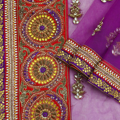 Indian Vintage Heavy Wedding Purple Net/Mesh/ Velvet Hand Embroidered Dupatta Designer By Anamika Khanna Bridal Wear Zardozi Hijab