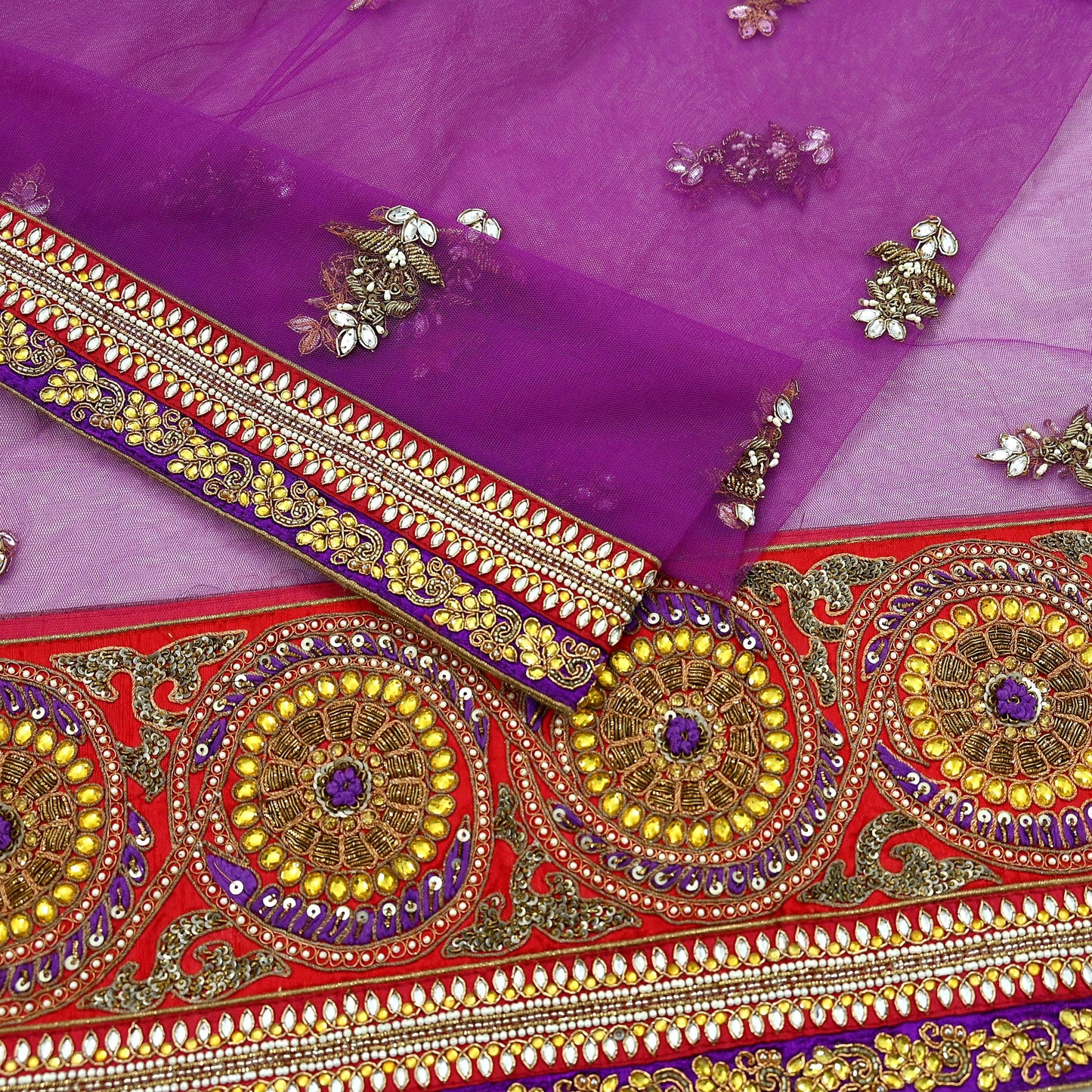 Indian Vintage Heavy Wedding Purple Net/Mesh/ Velvet Hand Embroidered Dupatta Designer By Anamika Khanna Bridal Wear Zardozi Hijab