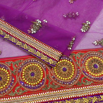 Indian Vintage Heavy Wedding Purple Net/Mesh/ Velvet Hand Embroidered Dupatta Designer By Anamika Khanna Bridal Wear Zardozi Hijab