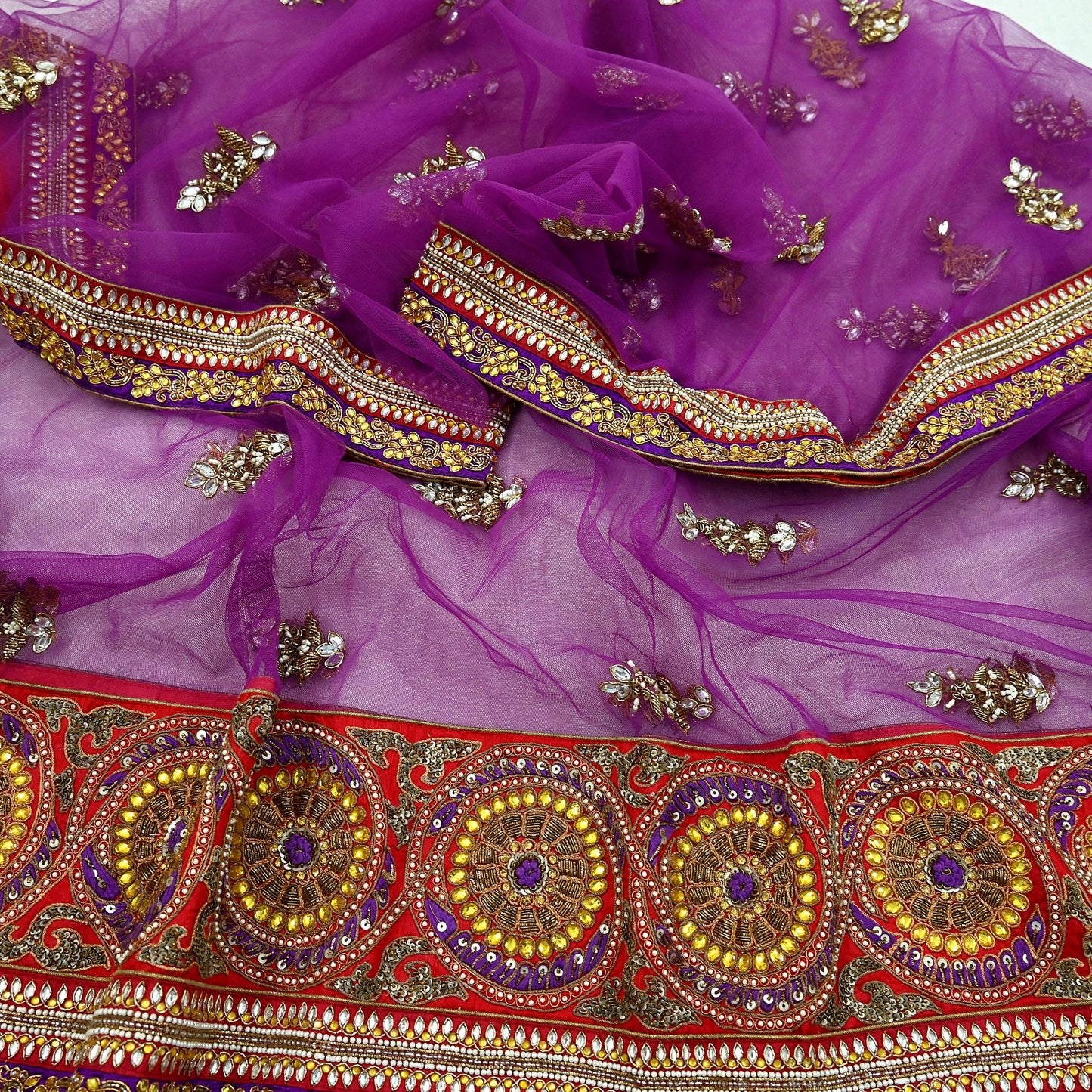 Indian Vintage Heavy Wedding Purple Net/Mesh/ Velvet Hand Embroidered Dupatta Designer By Anamika Khanna Bridal Wear Zardozi Hijab