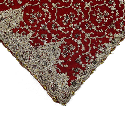 Indian Vintage Heavy Bridal Red Dupatta Net Mesh Long Stole Hand Embroidered Scarves Zardozi Dabka Zari Wedding dupatta veil hijab