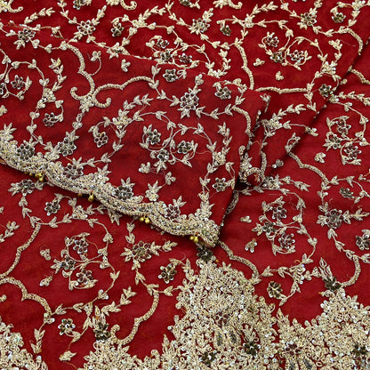 Indian Vintage Heavy Bridal Red Dupatta Net Mesh Long Stole Hand Embroidered Scarves Zardozi Dabka Zari Wedding dupatta veil hijab