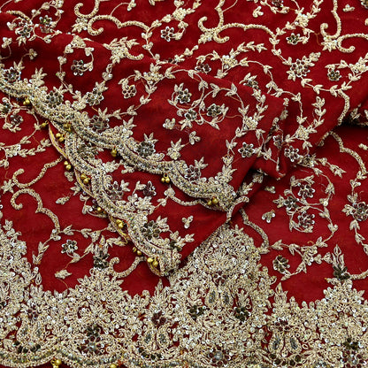 Indian Vintage Heavy Bridal Red Dupatta Net Mesh Long Stole Hand Embroidered Scarves Zardozi Dabka Zari Wedding dupatta veil hijab