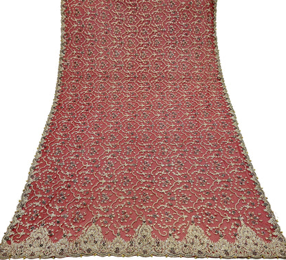 Indian Vintage Heavy Bridal Red Dupatta Net Mesh Long Stole Hand Embroidered Scarves Zardozi Dabka Zari Wedding dupatta veil hijab
