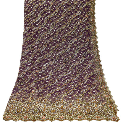 Hand Embroidered Purple Net Dupatta: Vintage Indian Zardozi Stole