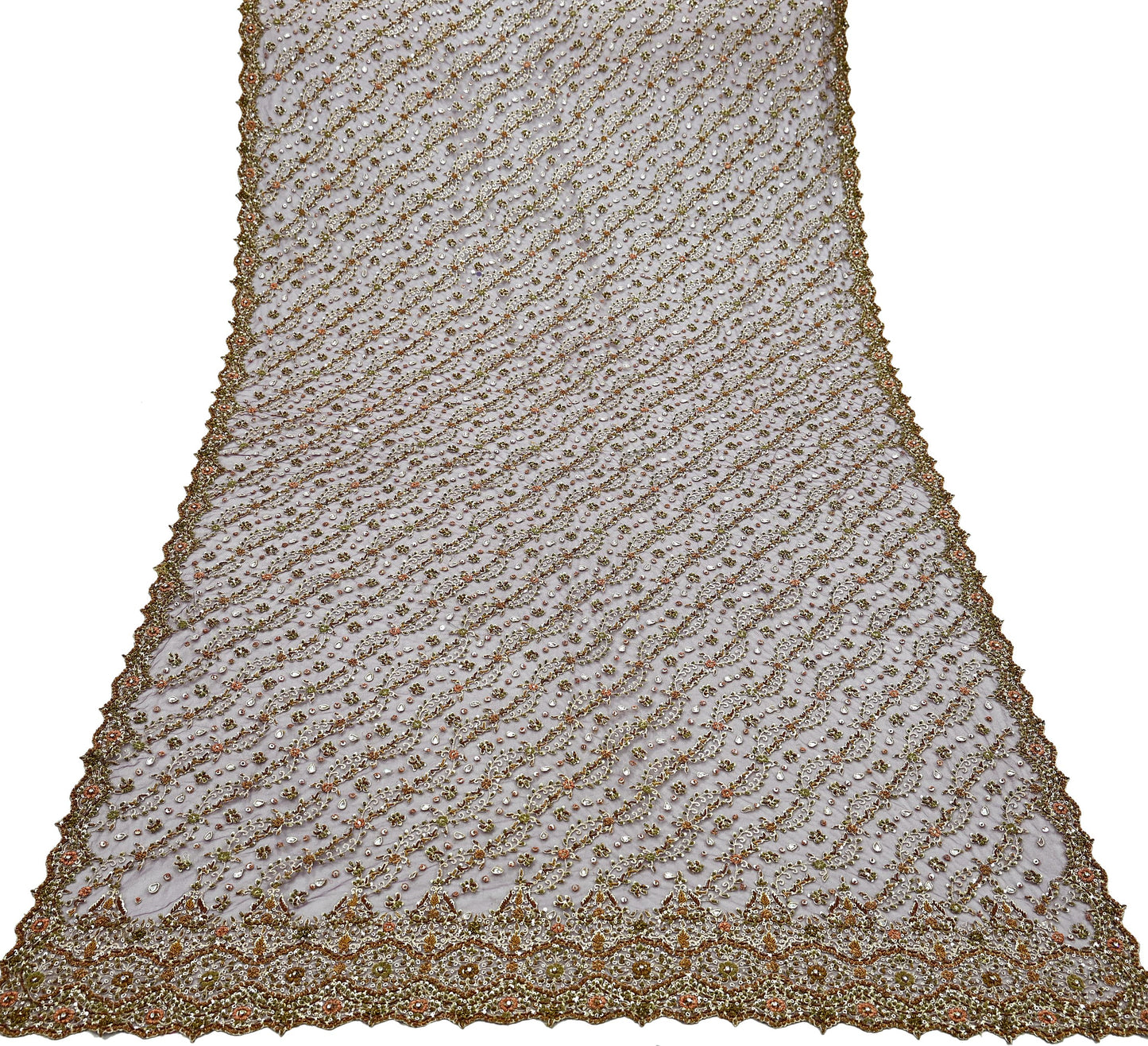 Hand Embroidered Purple Net Dupatta: Vintage Indian Zardozi Stole