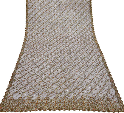 Hand Embroidered Purple Net Dupatta: Vintage Indian Zardozi Stole