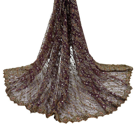 Hand Embroidered Purple Net Dupatta: Vintage Indian Zardozi Stole