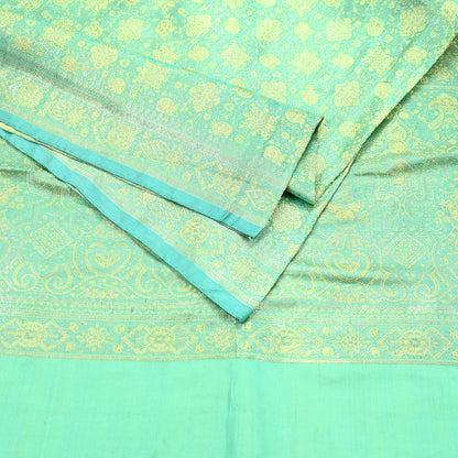 Vintage Green Banarasi Brocade Saree: Heavy Zari Woven Silk Fabric
