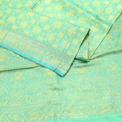 Vintage Green Banarasi Brocade Saree: Heavy Zari Woven Silk Fabric