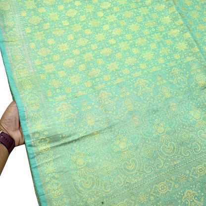 Vintage Green Banarasi Brocade Saree: Heavy Zari Woven Silk Fabric