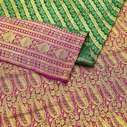 Indian Vintage Sari Heavy Pure Satin Silk Woven Banarasi Brocade Saree Zari 5Yd Ethnic Dress making Crafting Bollywood