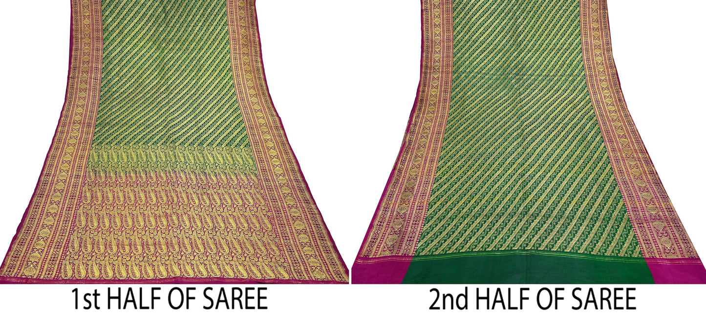 Indian Vintage Sari Heavy Pure Satin Silk Woven Banarasi Brocade Saree Zari 5Yd Ethnic Dress making Crafting Bollywood
