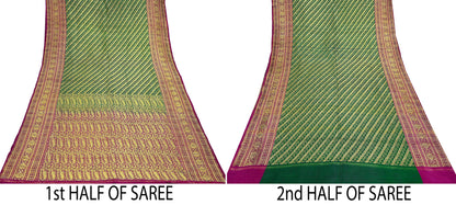 Indian Vintage Sari Heavy Pure Satin Silk Woven Banarasi Brocade Saree Zari 5Yd Ethnic Dress making Crafting Bollywood