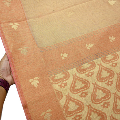 Indian Vintage Sarees Beige Pure Cotton Hand Woven Jamdani Sari 5yd Ethnic Floral Craft Fabric Dress making Upcycle Crafting Quilting