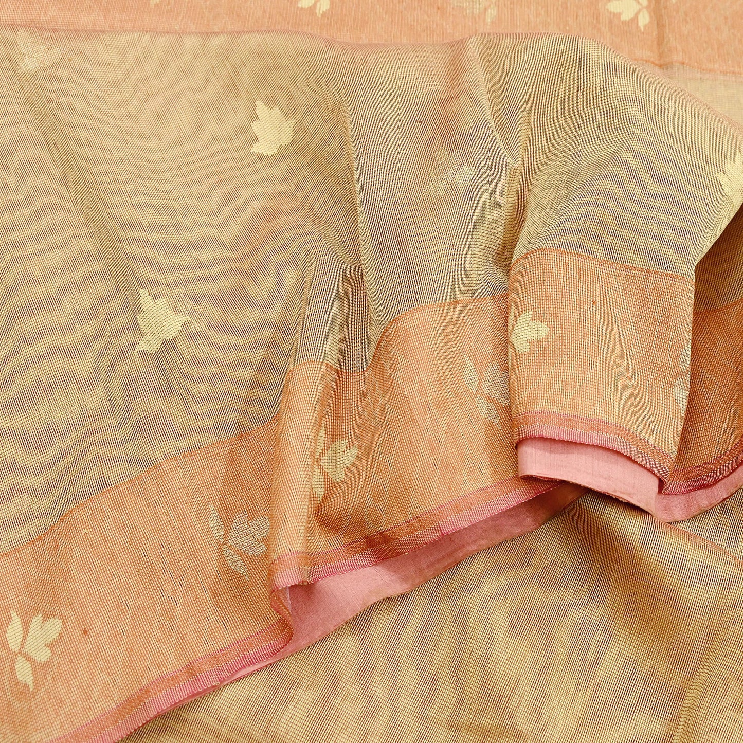 Indian Vintage Sarees Beige Pure Cotton Hand Woven Jamdani Sari 5yd Ethnic Floral Craft Fabric Dress making Upcycle Crafting Quilting