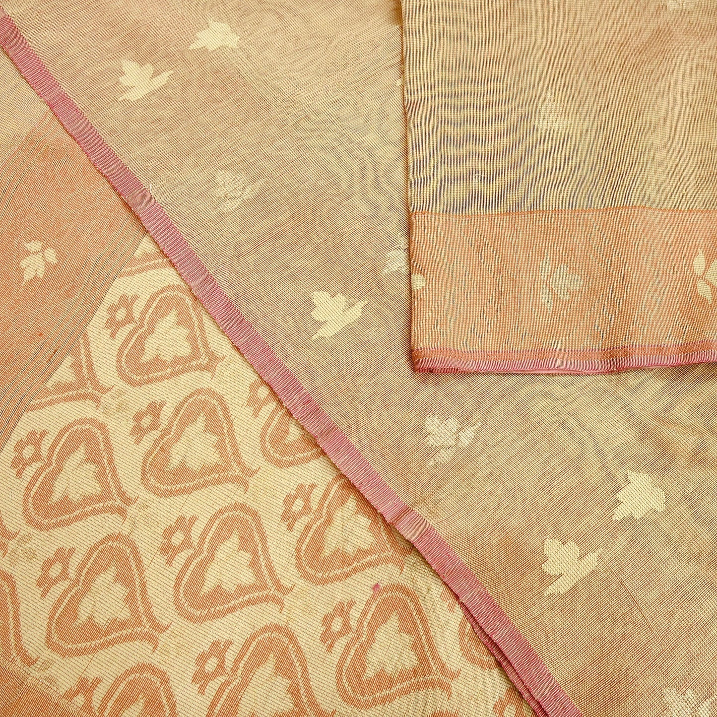 Indian Vintage Sarees Beige Pure Cotton Hand Woven Jamdani Sari 5yd Ethnic Floral Craft Fabric Dress making Upcycle Crafting Quilting