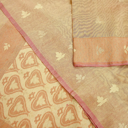 Indian Vintage Sarees Beige Pure Cotton Hand Woven Jamdani Sari 5yd Ethnic Floral Craft Fabric Dress making Upcycle Crafting Quilting