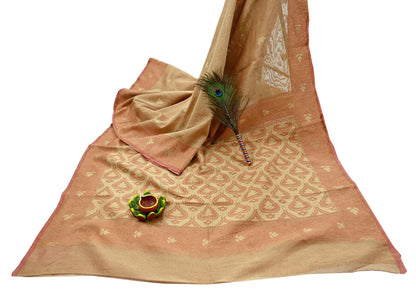 Indian Vintage Sarees Beige Pure Cotton Hand Woven Jamdani Sari 5yd Ethnic Floral Craft Fabric Dress making Upcycle Crafting Quilting