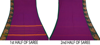 Indian Vintage Sari Purple Cotton Hand Woven Saree Zari 5Yd Craft Fabric Sewing Soft Floral Ethnic Zari Dress making Crafting Quilting