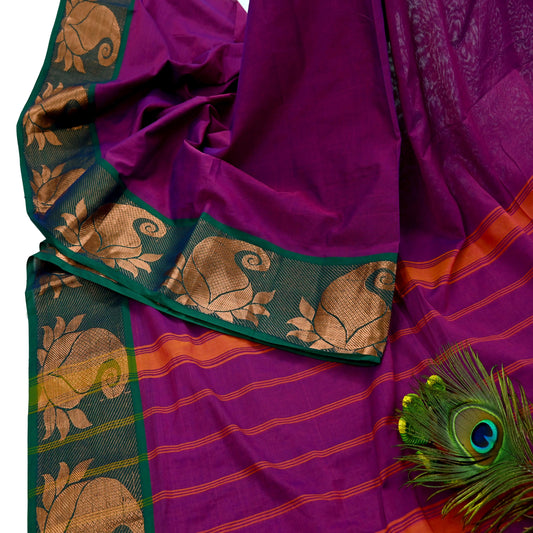 Indian Vintage Sari Purple Cotton Hand Woven Saree Zari 5Yd Craft Fabric Sewing Soft Floral Ethnic Zari Dress making Crafting Quilting