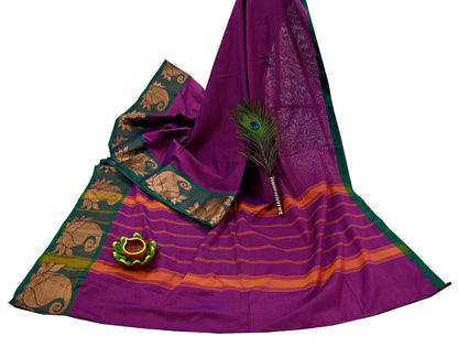 Indian Vintage Sari Purple Cotton Hand Woven Saree Zari 5Yd Craft Fabric Sewing Soft Floral Ethnic Zari Dress making Crafting Quilting