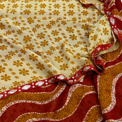 Indian Vintage Saree Pure Georgette Silk Embroidered Sari Craft Fabric 5Yd Ethnic Soft Dress making Crafting Quilting