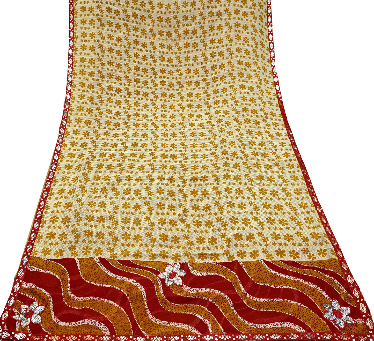 Indian Vintage Saree Pure Georgette Silk Embroidered Sari Craft Fabric 5Yd Ethnic Soft Dress making Crafting Quilting