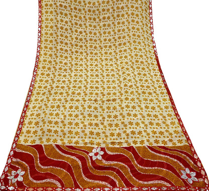 Indian Vintage Saree Pure Georgette Silk Embroidered Sari Craft Fabric 5Yd Ethnic Soft Dress making Crafting Quilting