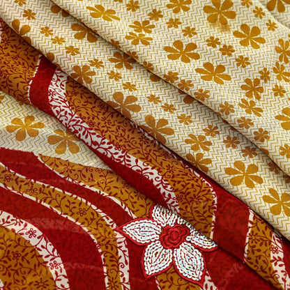 Indian Vintage Saree Pure Georgette Silk Embroidered Sari Craft Fabric 5Yd Ethnic Soft Dress making Crafting Quilting