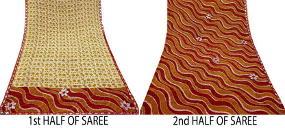 Indian Vintage Saree Pure Georgette Silk Embroidered Sari Craft Fabric 5Yd Ethnic Soft Dress making Crafting Quilting