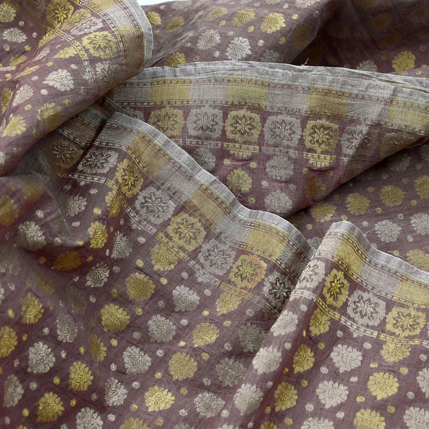 Indian Vintage Sari Brown Pure Cotton Hand Woven Sarees Craft Fabric 5yd Ethnic Crafting Quilting Dress Making Quilting Upcycle