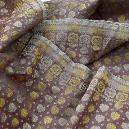Indian Vintage Sari Brown Pure Cotton Hand Woven Sarees Craft Fabric 5yd Ethnic Crafting Quilting Dress Making Quilting Upcycle