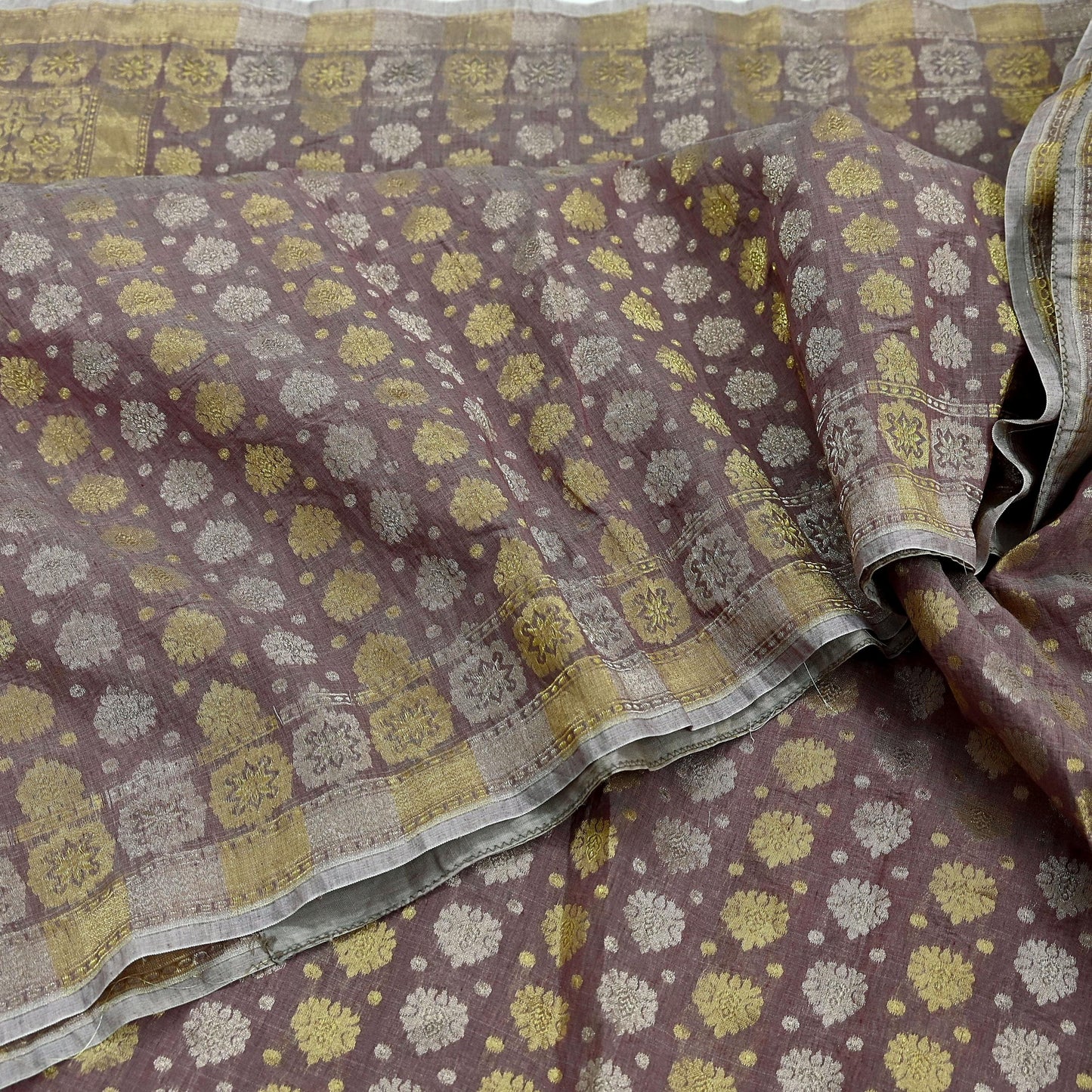 Indian Vintage Sari Brown Pure Cotton Hand Woven Sarees Craft Fabric 5yd Ethnic Crafting Quilting Dress Making Quilting Upcycle