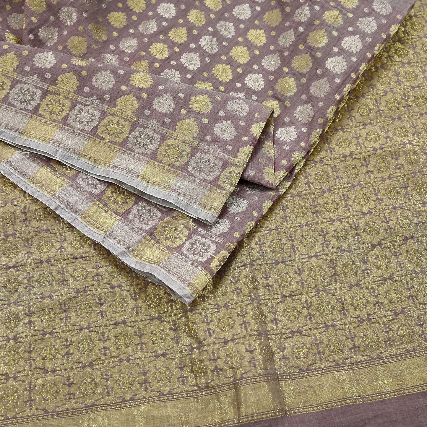Indian Vintage Sari Brown Pure Cotton Hand Woven Sarees Craft Fabric 5yd Ethnic Crafting Quilting Dress Making Quilting Upcycle