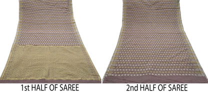 Indian Vintage Sari Brown Pure Cotton Hand Woven Sarees Craft Fabric 5yd Ethnic Crafting Quilting Dress Making Quilting Upcycle
