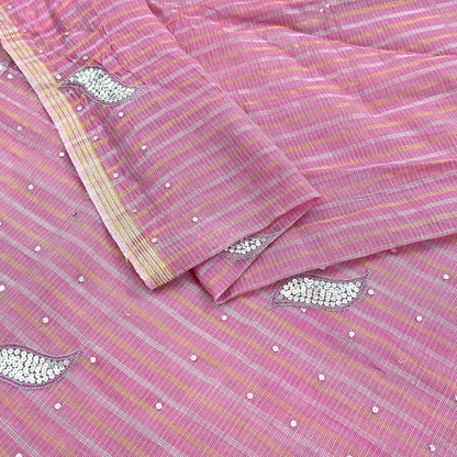 Indian Vintage Sari Pink Pure Cotton Hand Embroidered Sarees 5yd Ethnic Soft Floral Design Dress making Crafting Zari Dressmaking Crafting