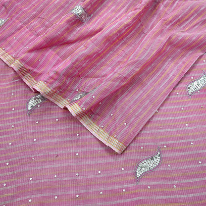Indian Vintage Sari Pink Pure Cotton Hand Embroidered Sarees 5yd Ethnic Soft Floral Design Dress making Crafting Zari Dressmaking Crafting