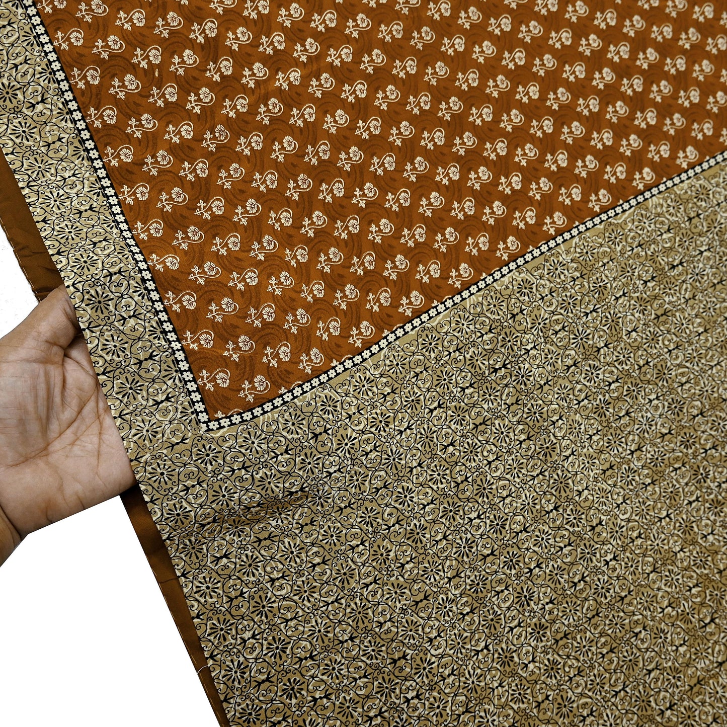 Indian Vintage Sari Green & Rusty Pure Crepe Silk Printed Sarees 5yd Sewing Soft Craft Fabric Wrap Upcycle Quilting Crafting Dress making