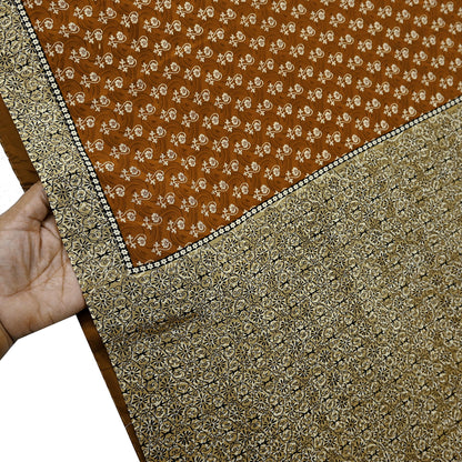 Indian Vintage Sari Green & Rusty Pure Crepe Silk Printed Sarees 5yd Sewing Soft Craft Fabric Wrap Upcycle Quilting Crafting Dress making