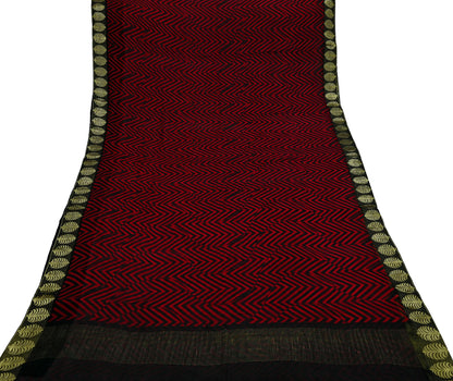 Women Vintage Sari Red & Black Pure Chiffon Silk Printed Saree Craft Fabric Sewing 5Yard Soft Light Dress Making Floral Zari