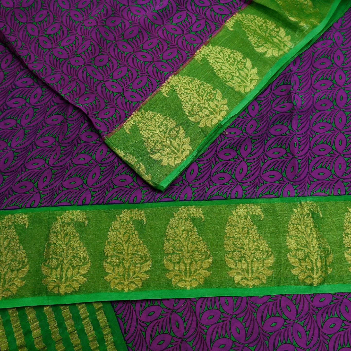 Women Vintage Sari Purple & Green Pure Georgette Silk Printed Saree Craft Fabric Sewing 5Yard Soft Light Dress Making Floral Zari